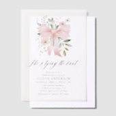 ピンクボウフローラ結び目ブライダルシャワー ベラム紙招待状 (オフセット)