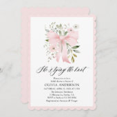 ピンクボウフローラ結び目ブライダルシャワー 招待状 (正面/裏面)