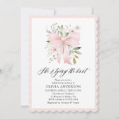 ピンクボウフローラ結び目ブライダルシャワー 招待状 (正面)