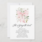 ピンクボウフローラ結び目ブライダルシャワー 招待状 (正面)