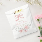ピンクボウフローラ赤面金ゴールド緑ベビーシャワー フェイバーバッグ (封をした状態)