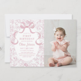 ピンクボウフローラChinoiserieトイレ誕生日写真 招待状