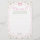 ピンクボウフローラWho Am Iブライダルシャワーゲームカード (正面)