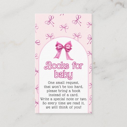 ピンクボウブックスベビーガールシャワー エンクロージャーカード (正面)