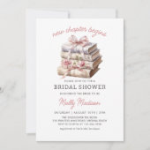 ピンクボウブック新しいチャプター開始ブライダルシャワー 招待状 (正面)