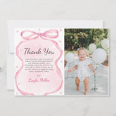 ピンクボウブティックバースデーパーティーフォト サンキューカード (正面)
