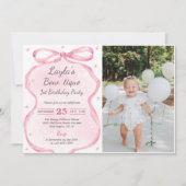 ピンクボウブティック1st誕生日パーティー写真 招待状 (正面)