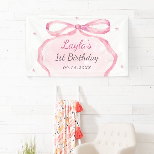 ピンクボウブティック1st誕生日パーティー 横断幕 (インサイチュ)
