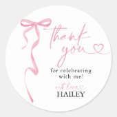 ピンクボウブライダルシャワーありがとう、メッセージカード ラウンドシール (正面)