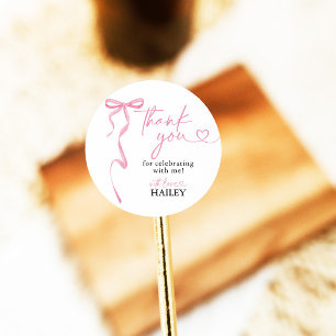 ピンクボウブライダルシャワーありがとう、メッセージカード ラウンドシール