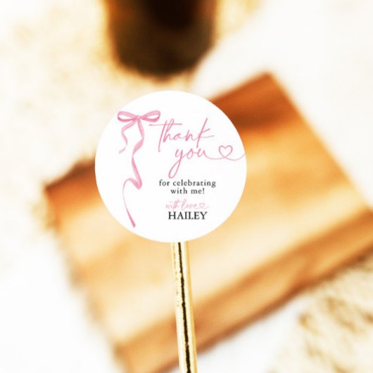 ピンクボウブライダルシャワーありがとう、メッセージカード ラウンドシール
