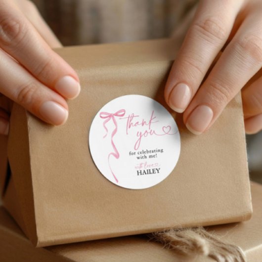 ピンクボウブライダルシャワーありがとう、メッセージカード ラウンドシール