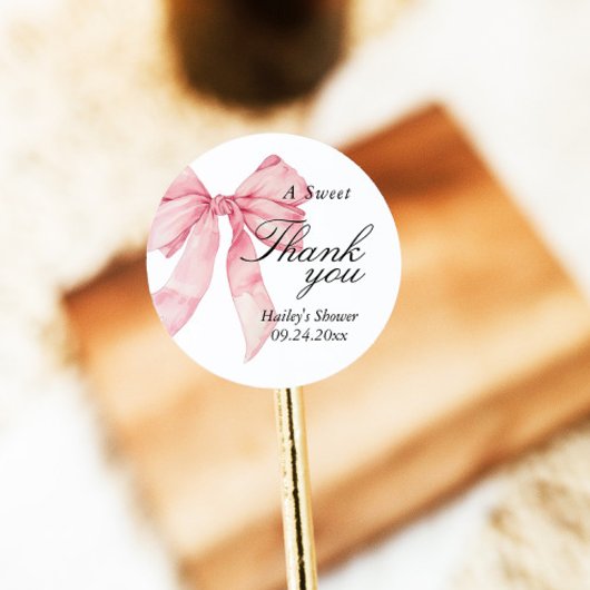 ピンクボウブライダルシャワーありがとう、メッセージカード ラウンドシール