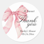 ピンクボウブライダルシャワーありがとう、メッセージカード ラウンドシール (正面)