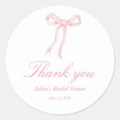 ピンクボウブライダルシャワーありがとう ラウンドシール (正面)