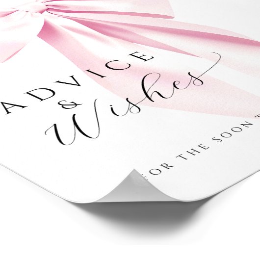 ピンクボウブライダルシャワーアドバイス&ウィッシュズテーブルサイン ポスター (角)