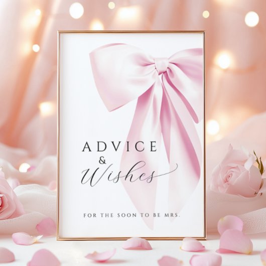 ピンクボウブライダルシャワーアドバイス&ウィッシュズテーブルサイン ポスター