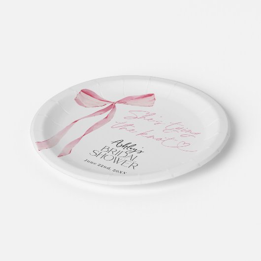 ピンクボウブライダルシャワーエレガントブライダルシャワー ペーパープレート (アングル)