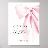 ピンクボウブライダルシャワーカード&ギフトテーブルサイン ポスター (正面)