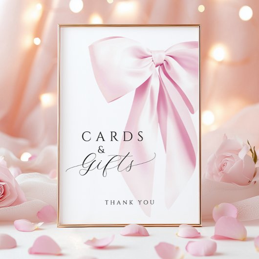 ピンクボウブライダルシャワーカード&ギフトテーブルサイン ポスター