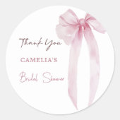 ピンクボウブライダルシャワーサンキュー ラウンドシール (正面)