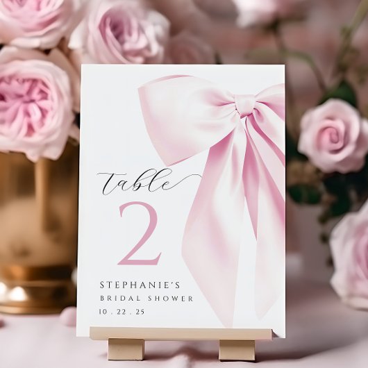 ピンクボウブライダルシャワーテーブルカード テーブルナンバー