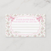 ピンクボウブライダルシャワーデイトナイトアイディア エンクロージャーカード (正面)