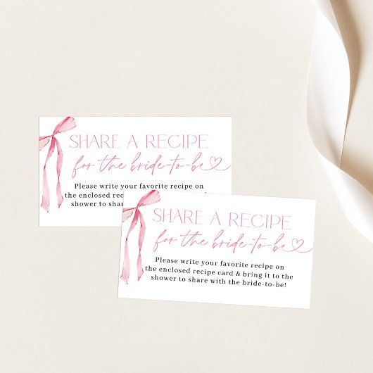 ピンクボウブライダルシャワーレシピリクエストカード エンクロージャーカード