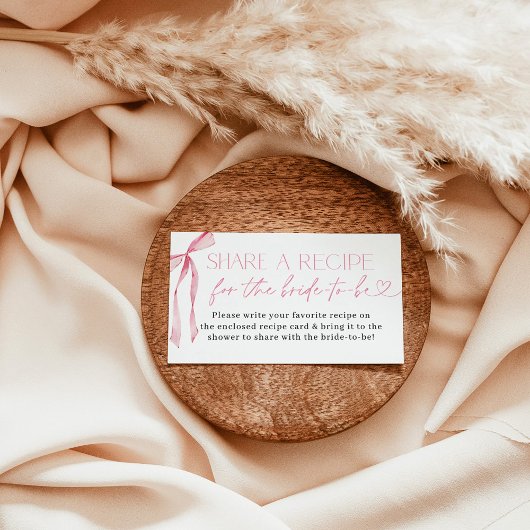 ピンクボウブライダルシャワーレシピリクエストカード エンクロージャーカード