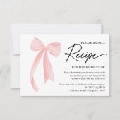 ピンクボウブライダルシャワーレシピ要求エンクロージャ 招待状 (正面)