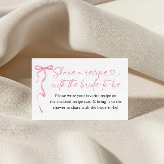 ピンクボウブライダルシャワーレシピ要求 エンクロージャーカード