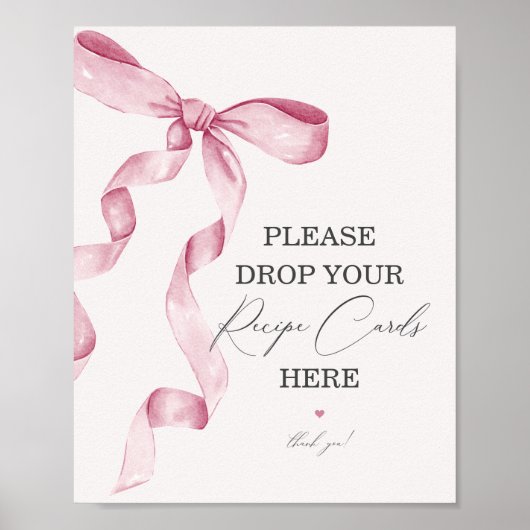 ピンクボウブライダルシャワー共有レシピカードサイン ポスター (正面)