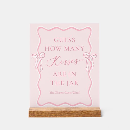 ピンクボウブライダルシャワー数の推測キス アクリルサイン (正面)