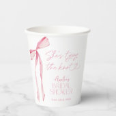 ピンクボウブライダルシャワー紙カップ、ブライダルデコール 紙コップ (正面)