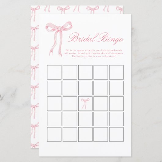 ピンクボウブライダルビンゴピンクブライダルシャワーゲーム (正面/裏面)