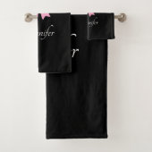 ピンクボウブラックとホワイト水玉模様名 バスタオルセット (インサイチュ)