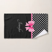 ピンクボウブラックとホワイト水玉模様名 バスタオルセット (ハンドタオル)