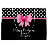 ピンクボウブラックアンドホワイト水玉模様誕生日 ラージペーパーバッグ (裏面)