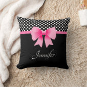 ピンクボウブラック&ホワイト水玉模様パターン名 クッション (ブランケット)