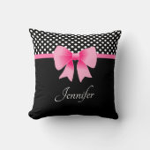 ピンクボウブラック&ホワイト水玉模様パターン名 クッション (正面)