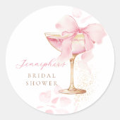 ピンクボウブランチとバブリーブライダルシャワーシール ラウンドシール (正面)
