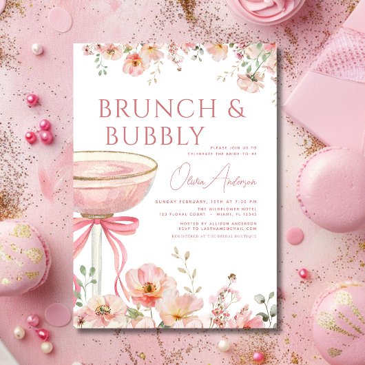 ピンクボウブランチ&バブリーシャンパンブライダルシャワー 招待状