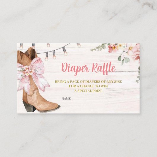 ピンクボウブーツおむつラッフルカード エンクロージャーカード (正面)