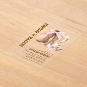 ピンクボウブーツ&バブリーウェスタンブライダルシャワー アクリル招待状 (レイダウン)