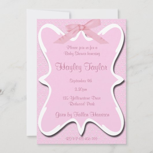 ピンクボウベイビーシャワー招待状 招待状 (正面)
