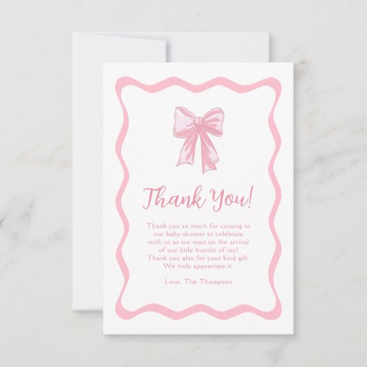 ピンクボウベイビーシャワー サンキューカード (正面)