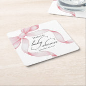 ピンクボウベイビーシャワー スクエアペーパーコースター (アングル)