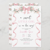 ピンクボウベイビーシャワー 招待状 (正面/裏面)