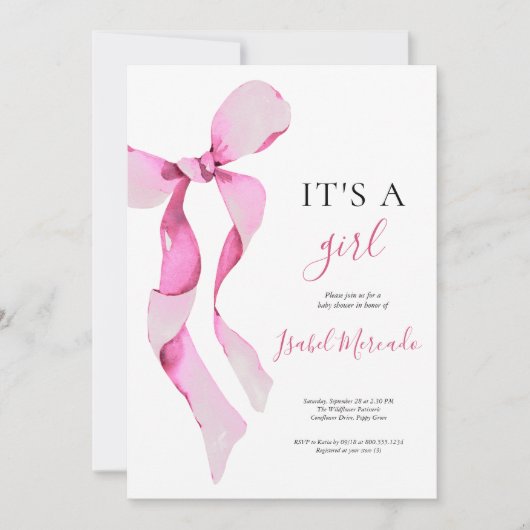 ピンクボウベイビーシャワー 招待状 (正面)