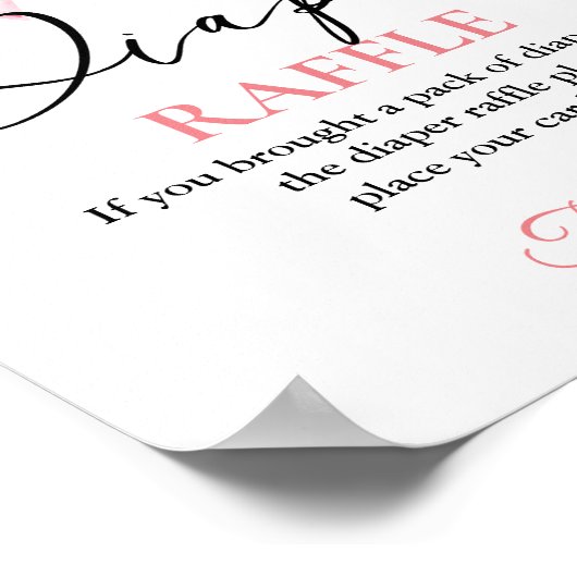 ピンクボウベビーおむつラッフルベビーシャワーゲームサイン ポスター (角)